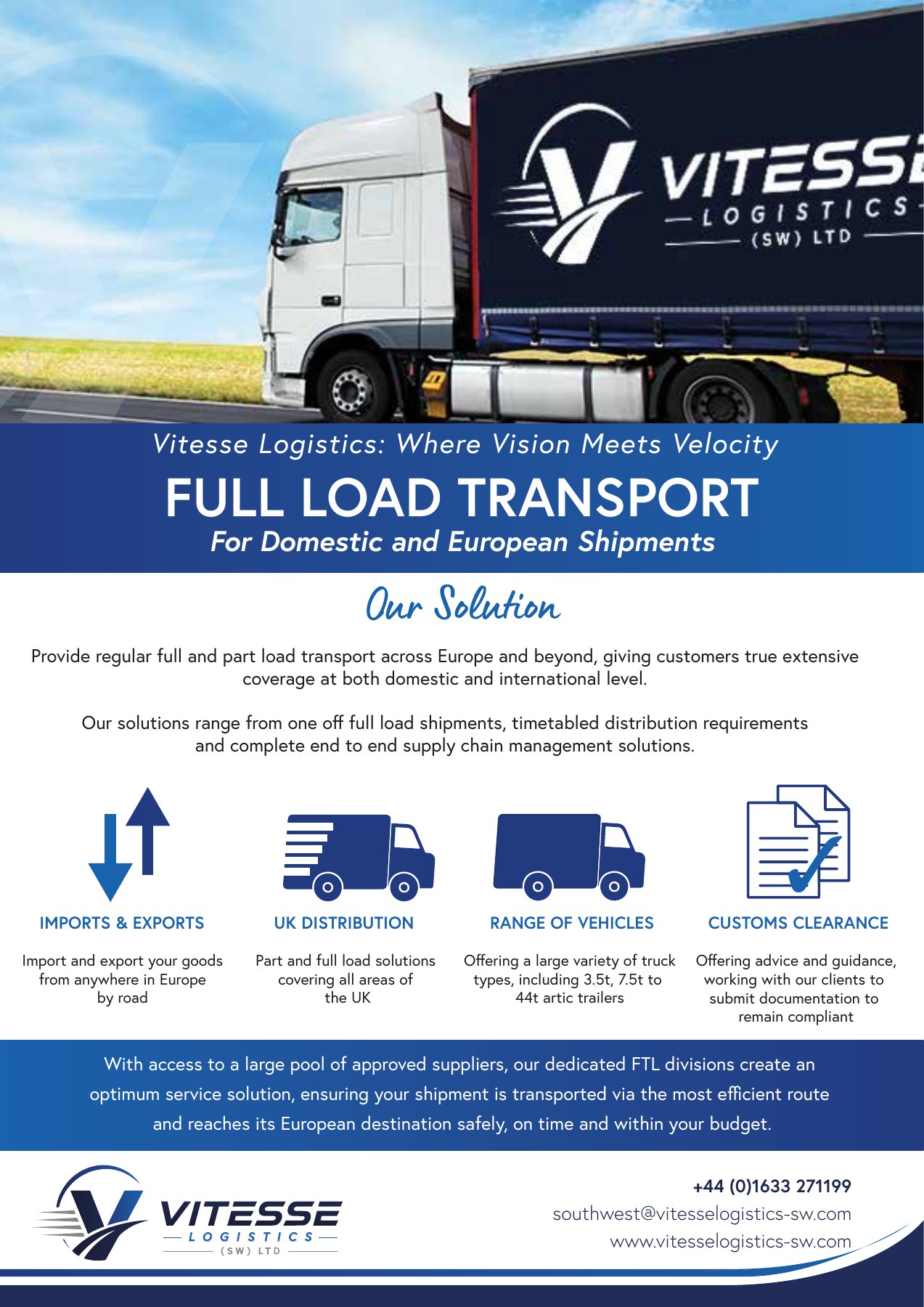 Vitesse Logistics SW Full Load Transport service flyer